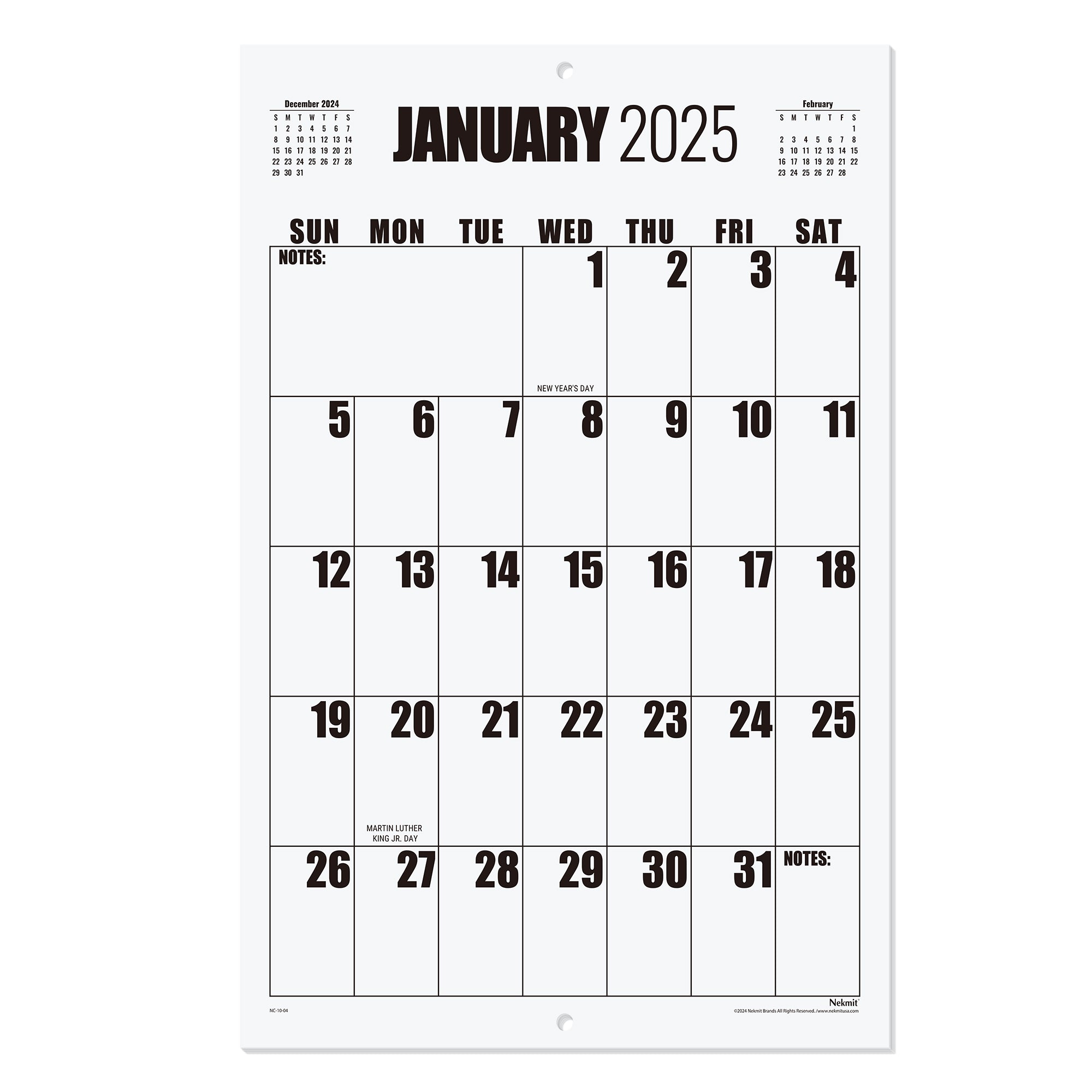Nekmit 2025 - 2026 Large Print Big Grid Wall Calendar 22 3/4" x 14 3/4"