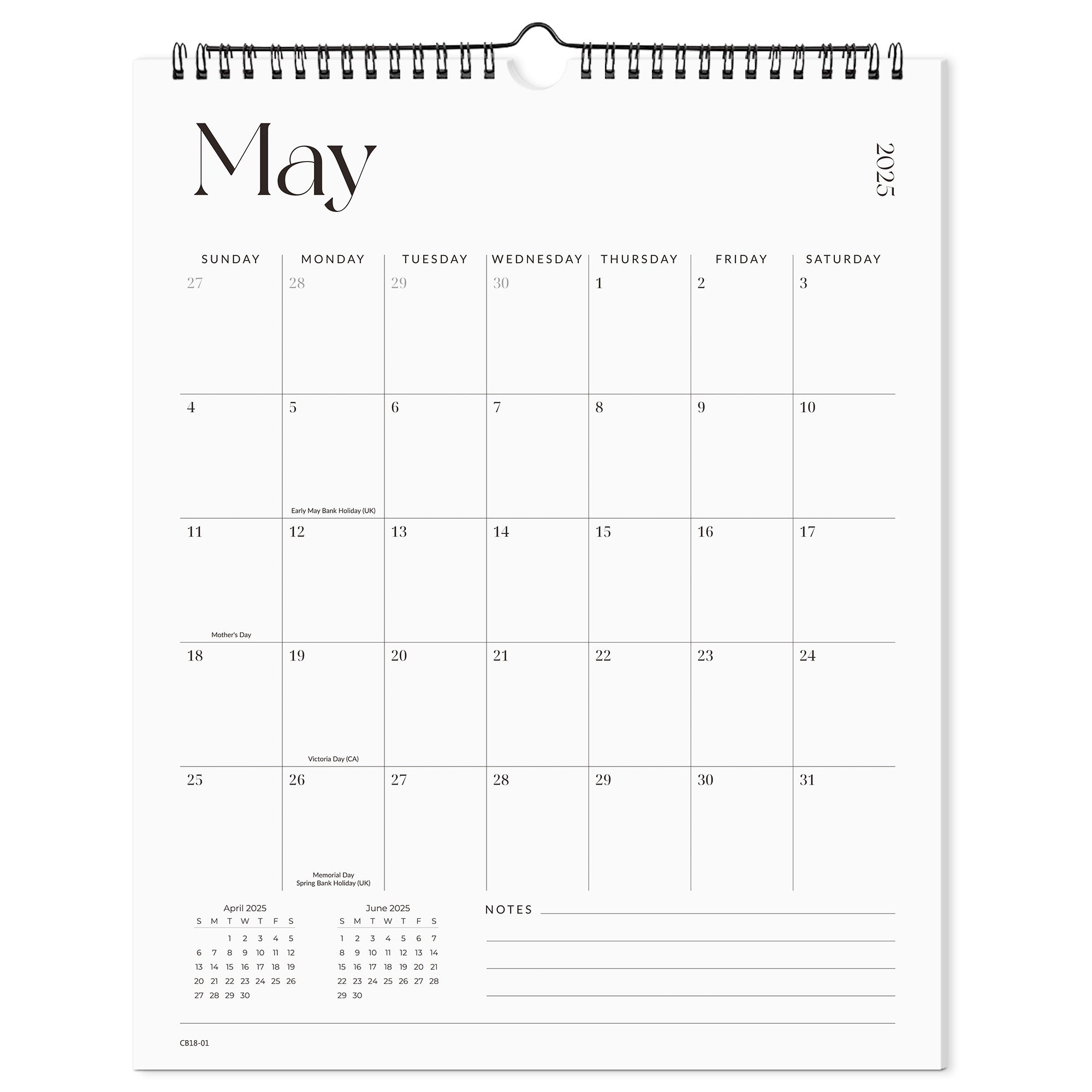 Nekmit Simplified 2025 - 2026 Wall Calendar 15" x 12"