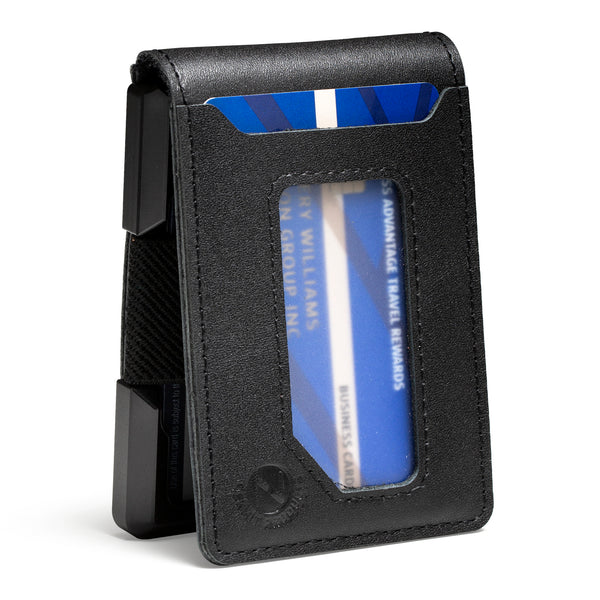 Nekmit Bifold Genuine Leather Wallet For Men, EDC, Slim, Aluminum Metal, RFID Blocking, Minimalist,Black