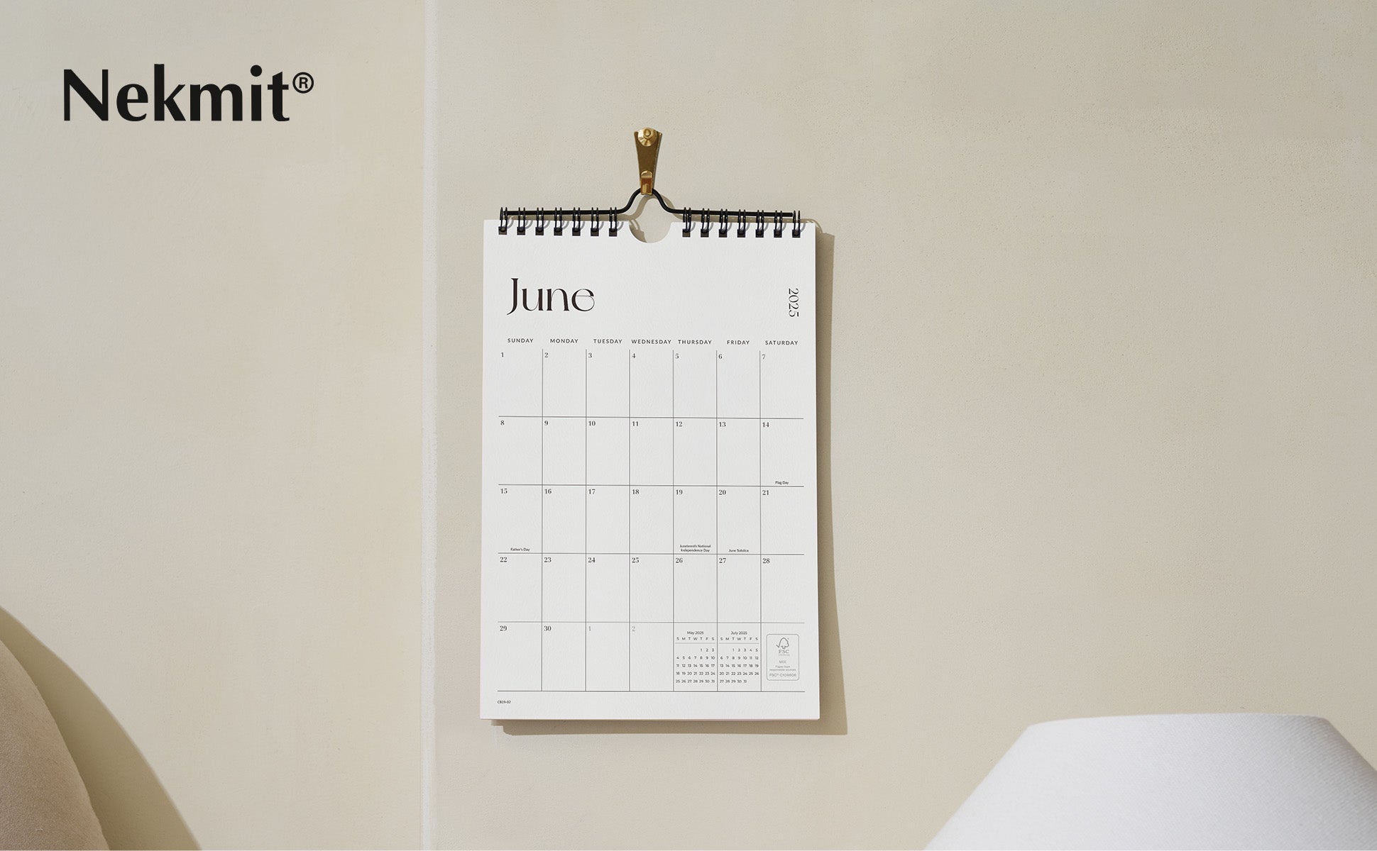 Nekmit Simplified 2025 - 2026 Mini Wall Calendar 9" x 6" (June 2025 - December 2026)