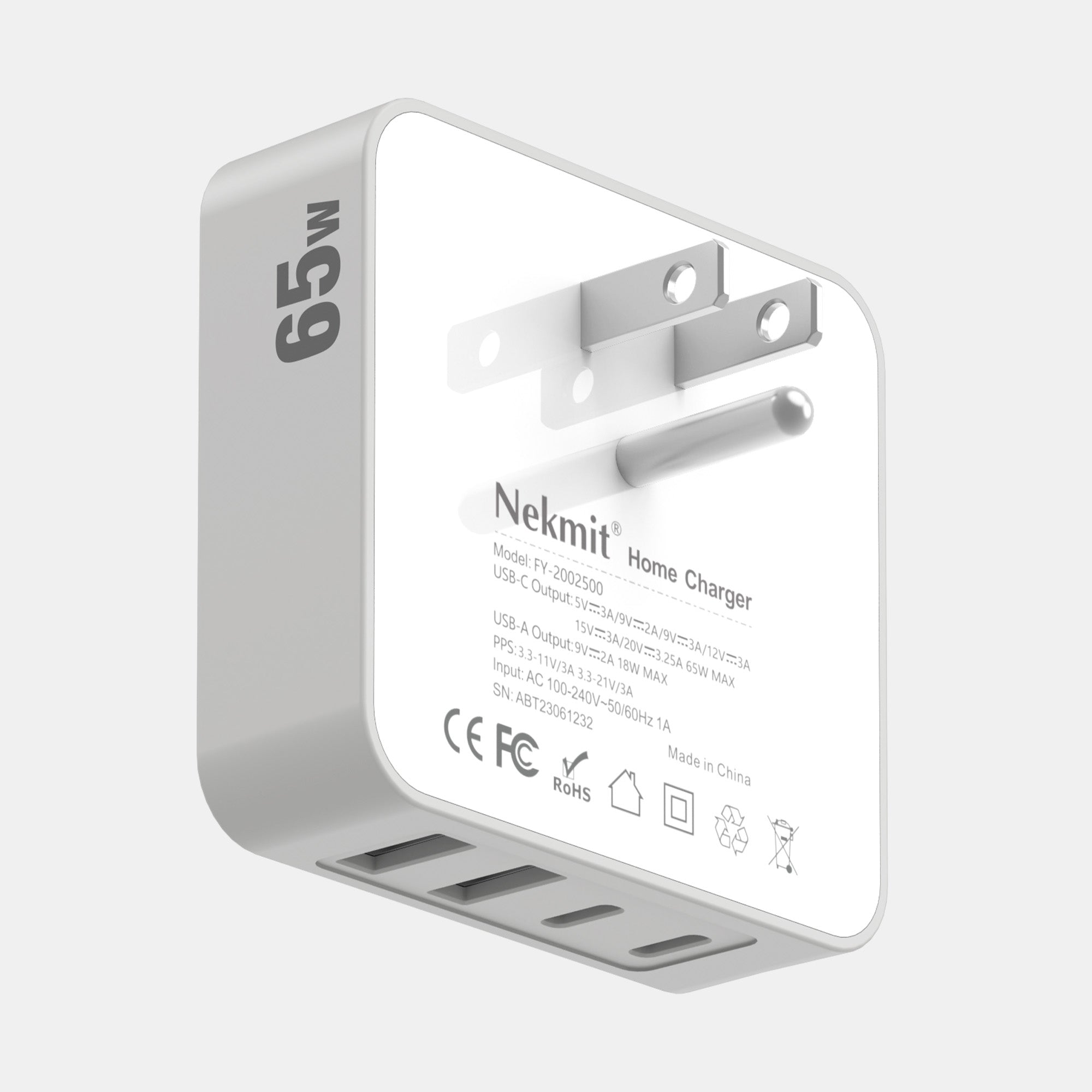 Nekmit home charger with multiple ports on a white background