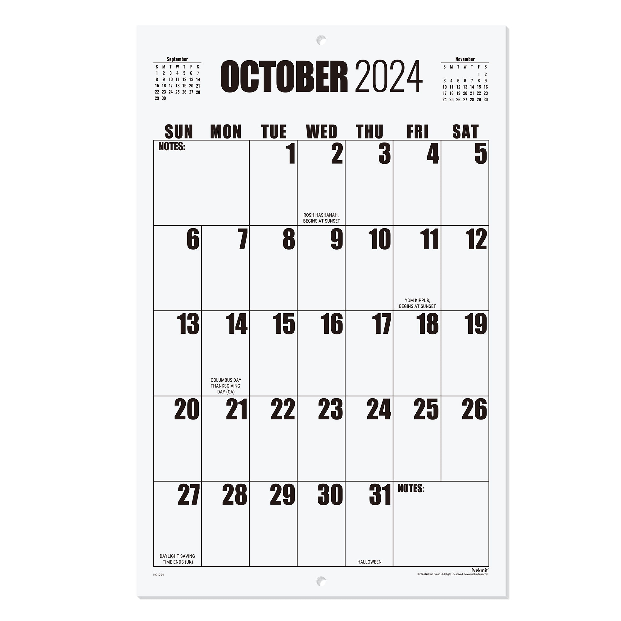 Nekmit 2024-2025 Large Print Big Grid Wall Calendar 22 3/4" x 14 3/4"