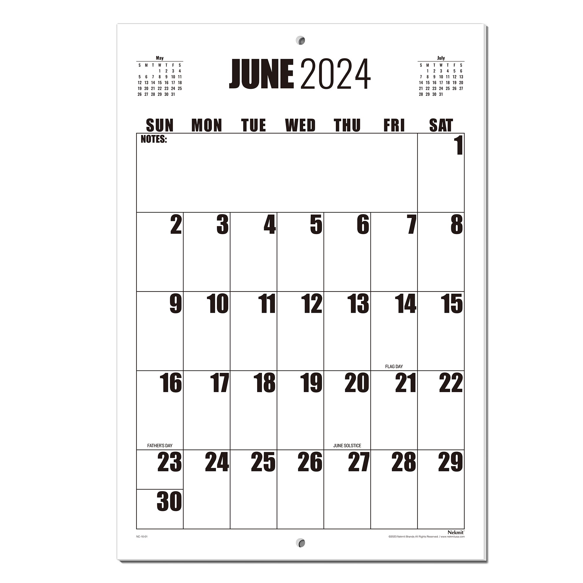 Nekmit 2024-2025 Large Print Big Grid Wall Calendar 22.75" x 15.5"