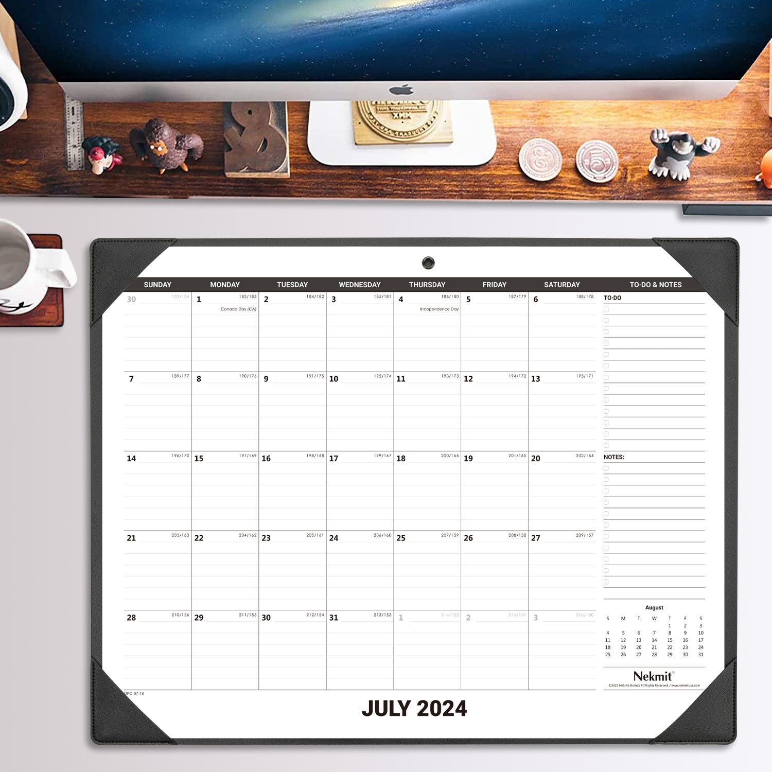 Nekmit 2024 - 2025 PU Large Desk Pad Calendar 21" x 16.5" 