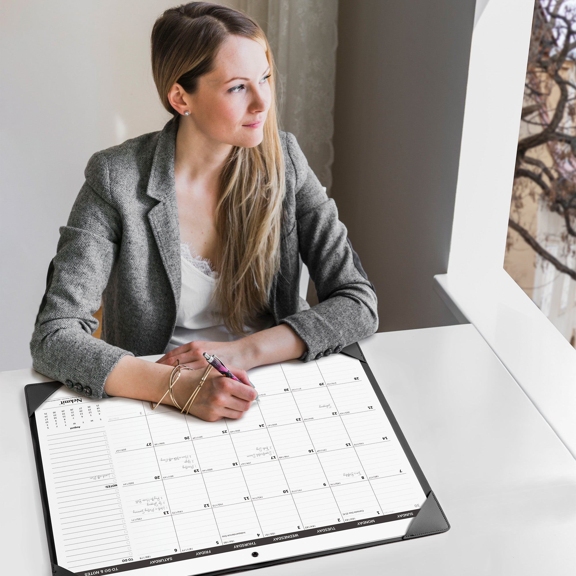 Nekmit 2024 - 2025 PU Large Desk Pad Calendar 21" x 16.5" 