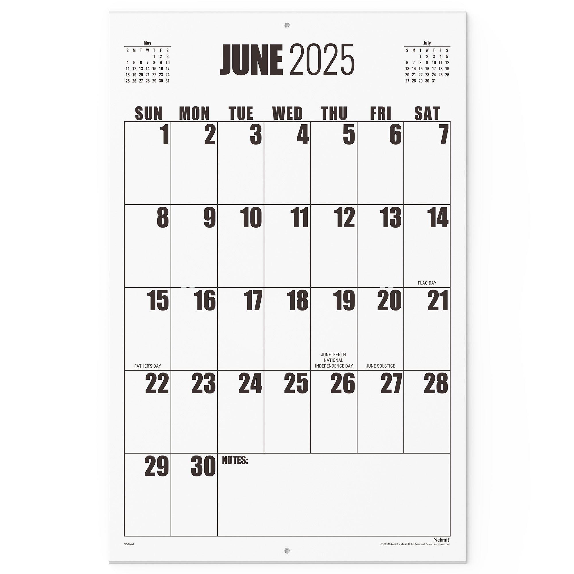 Nekmit 2025 - 2026 Large Print Big Grid Wall Calendar 22 3/4" x 14 3/4" (June 2025 - December 2026)