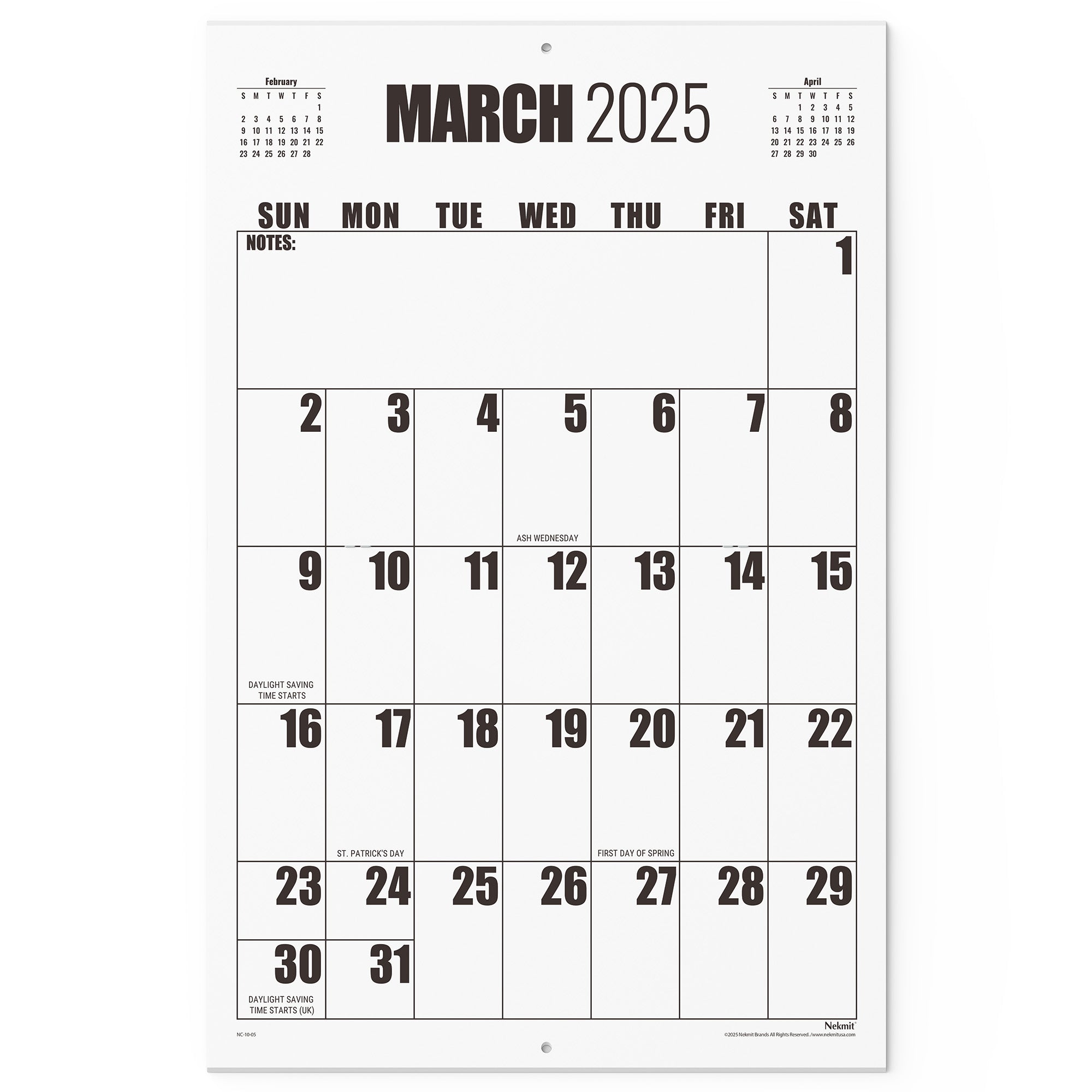 Nekmit 2025 - 2026 Large Print Big Grid Wall Calendar 22 3/4" x 14 3/4" (March 2025 - July 2026)