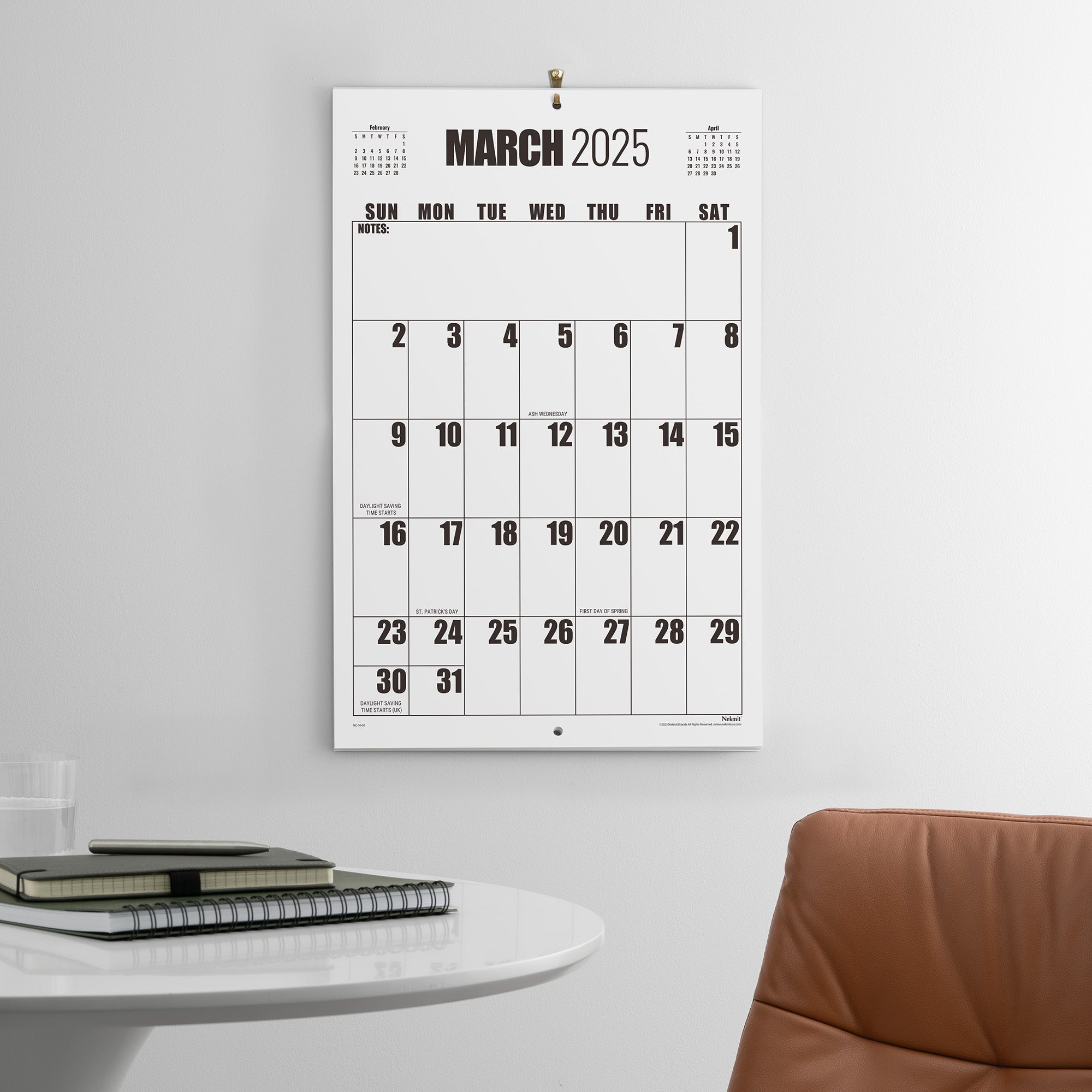 Nekmit 2025 - 2026 Large Print Big Grid Wall Calendar 22 3/4" x 14 3/4"