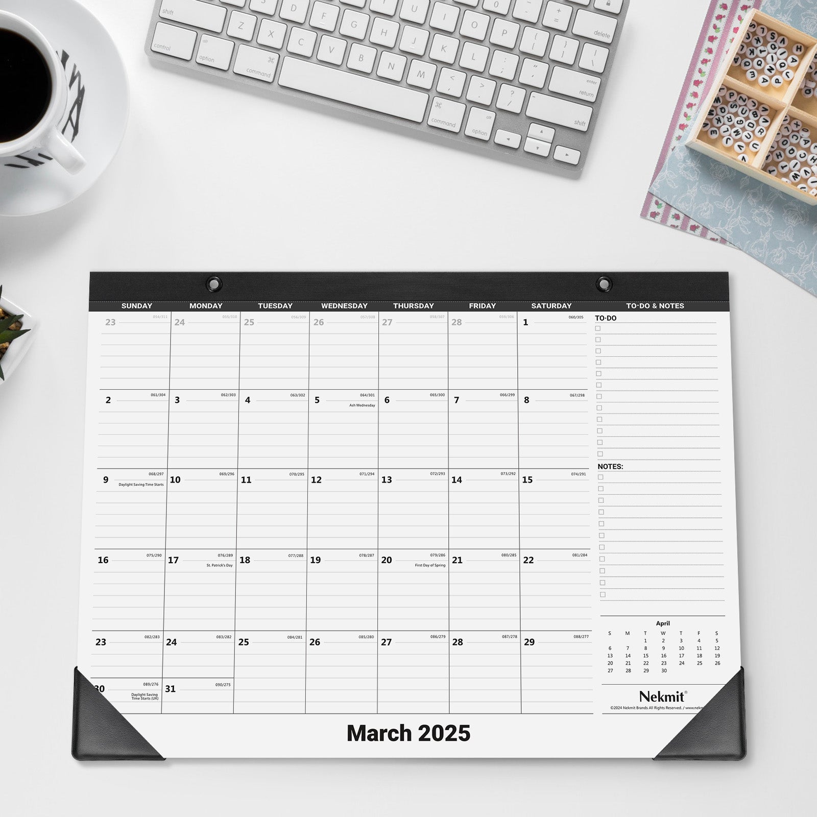 Nekmit 2025 - 2026 Monthly Yearly Desk Calendar 15" x 12" 