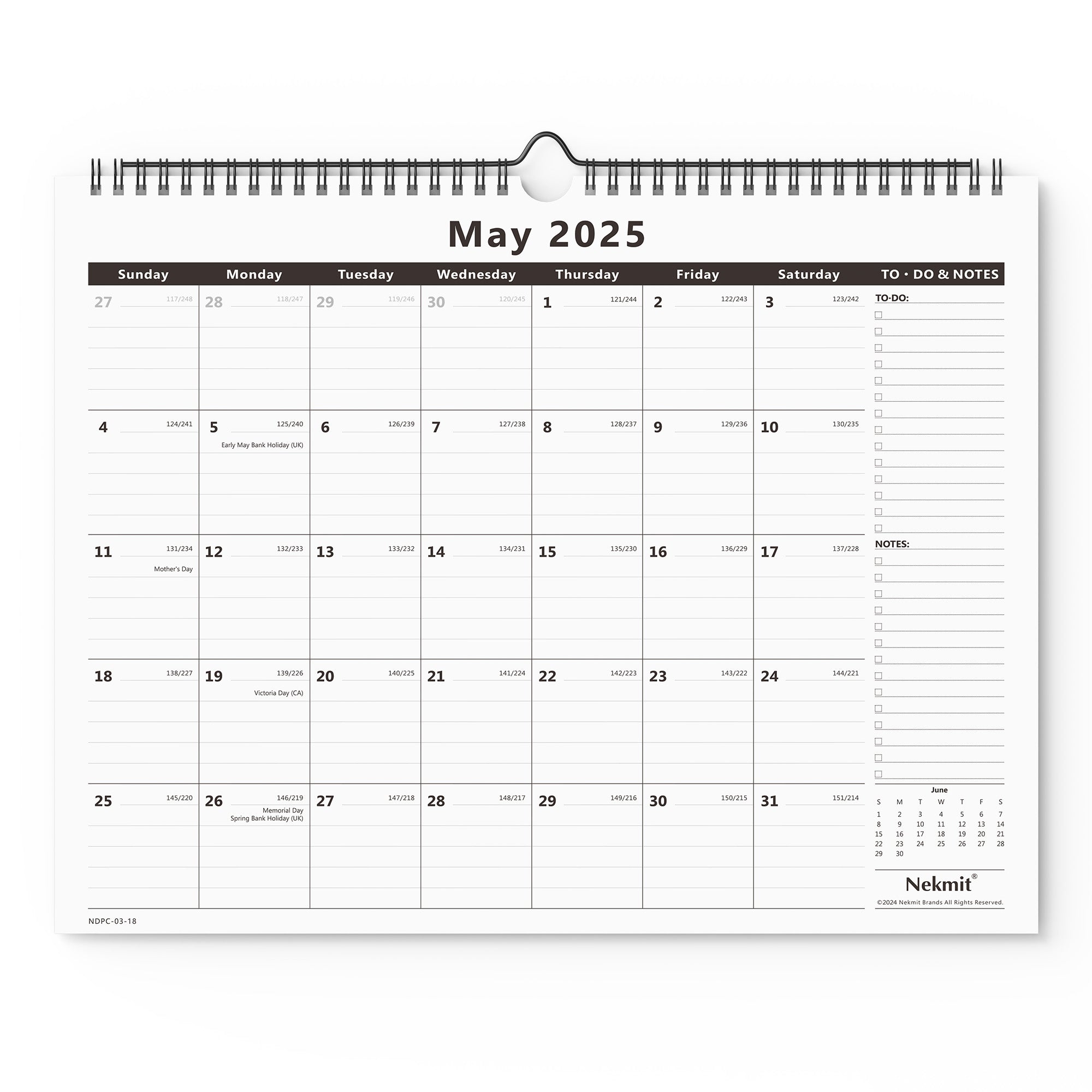 Nekmit 2025 - 2026 Ruled Blocks Wall Calendar 15" x 12"