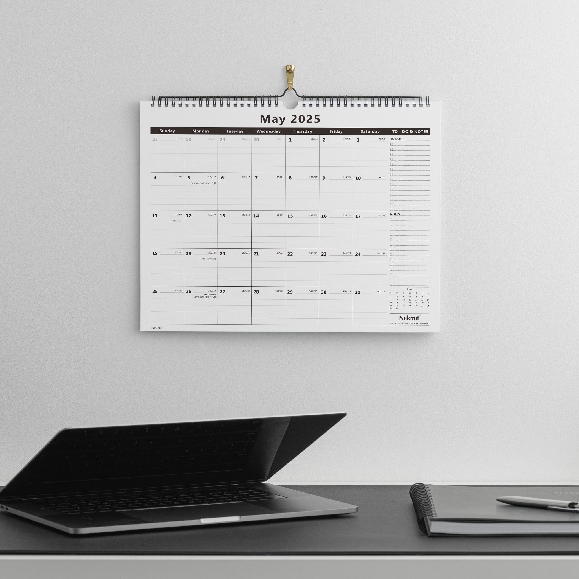Nekmit 2025 - 2026 Ruled Blocks Wall Calendar 15" x 12"