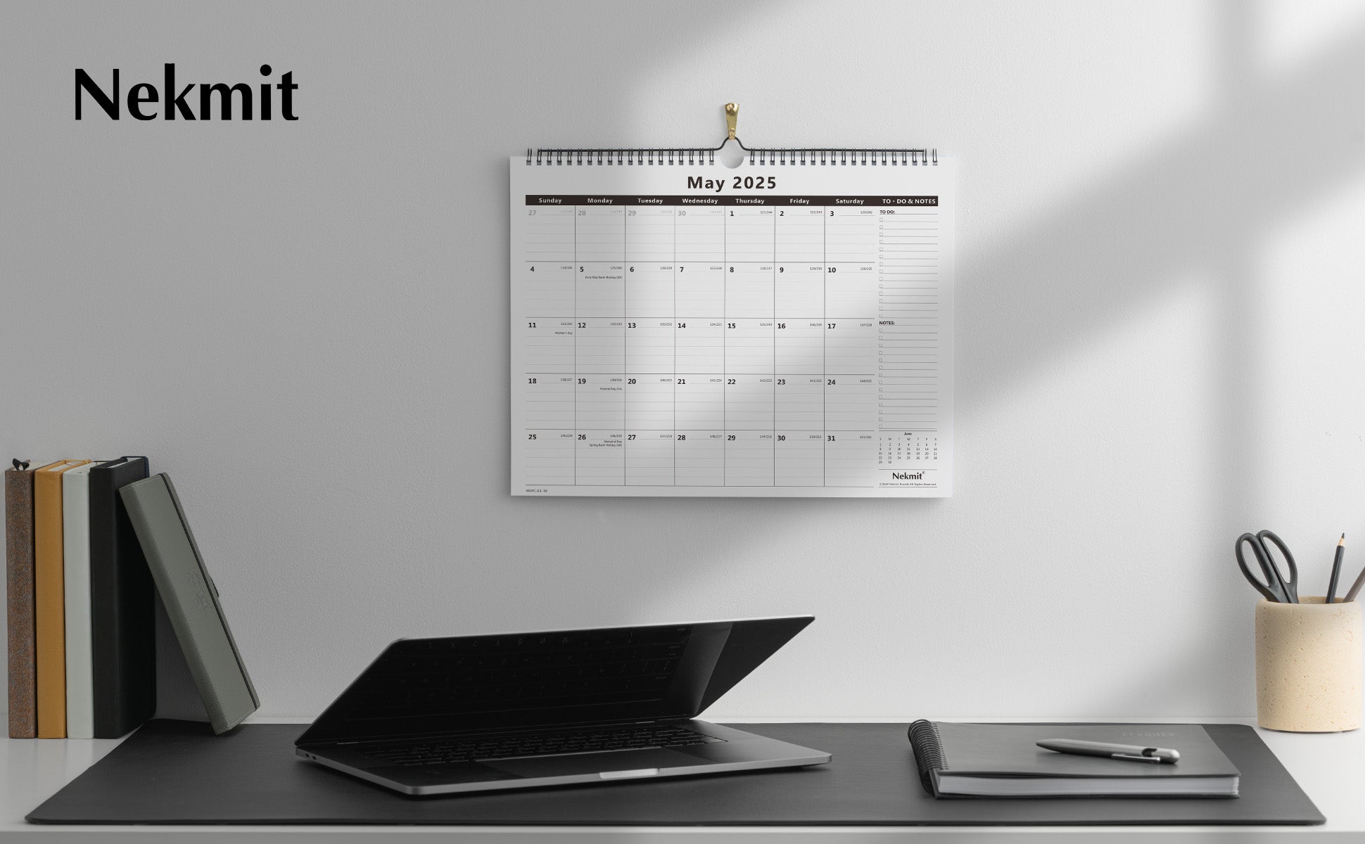 Nekmit 2025 - 2026 Ruled Blocks Wall Calendar 15" x 12"