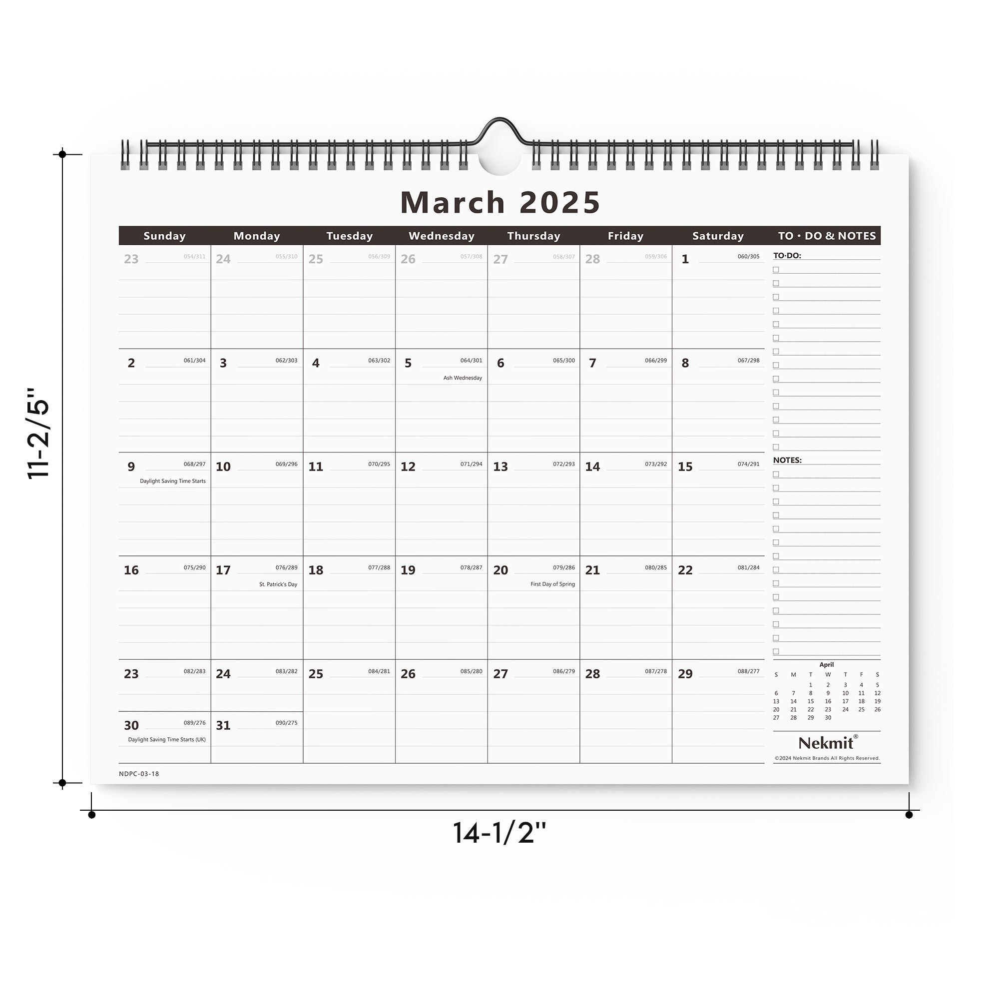 Nekmit 2025 - 2026 Ruled Blocks Wall Calendar 15" x 12"