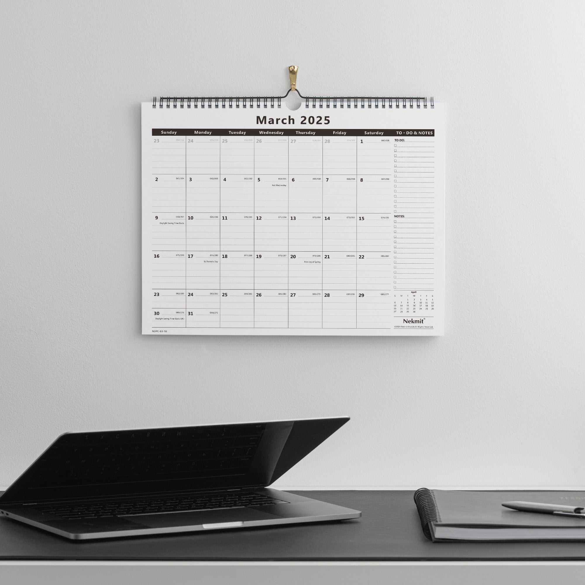 Nekmit 2025 - 2026 Ruled Blocks Wall Calendar 15" x 12"