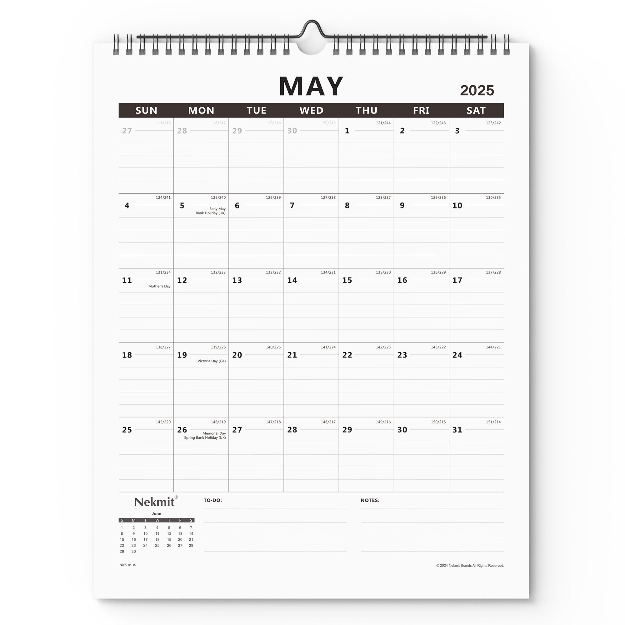 Nekmit 2025 - 2026 Wirebound Wall Calendar 15" x 12"