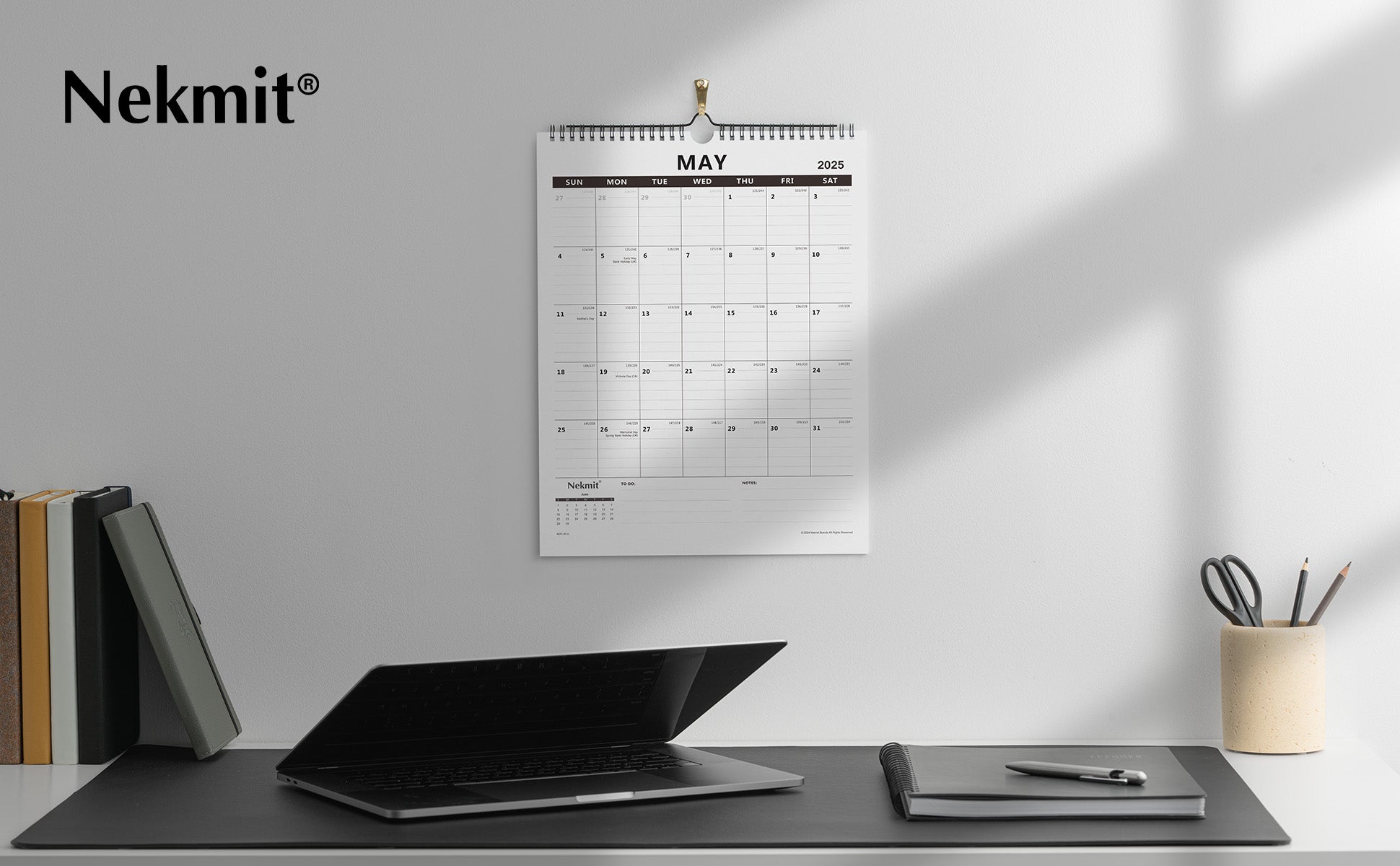 Nekmit 2025 - 2026 Wirebound Wall Calendar 15" x 12"