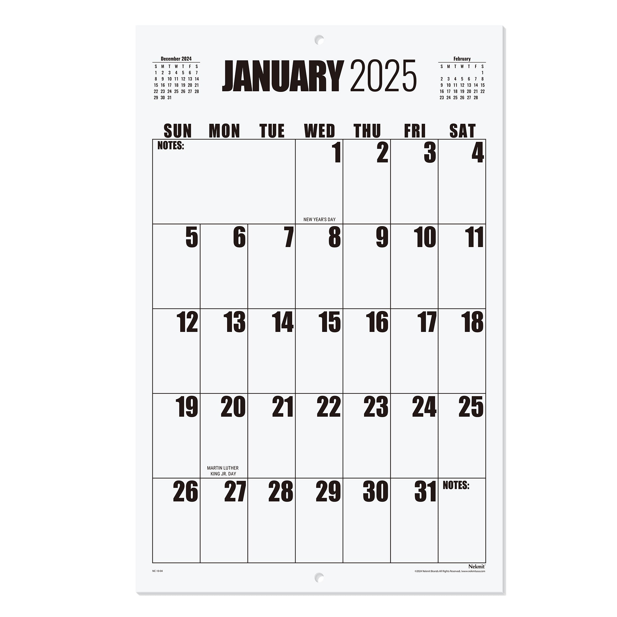 Nekmit 2025 Large Print Big Grid Wall Calendar 22.75" x 15.5"