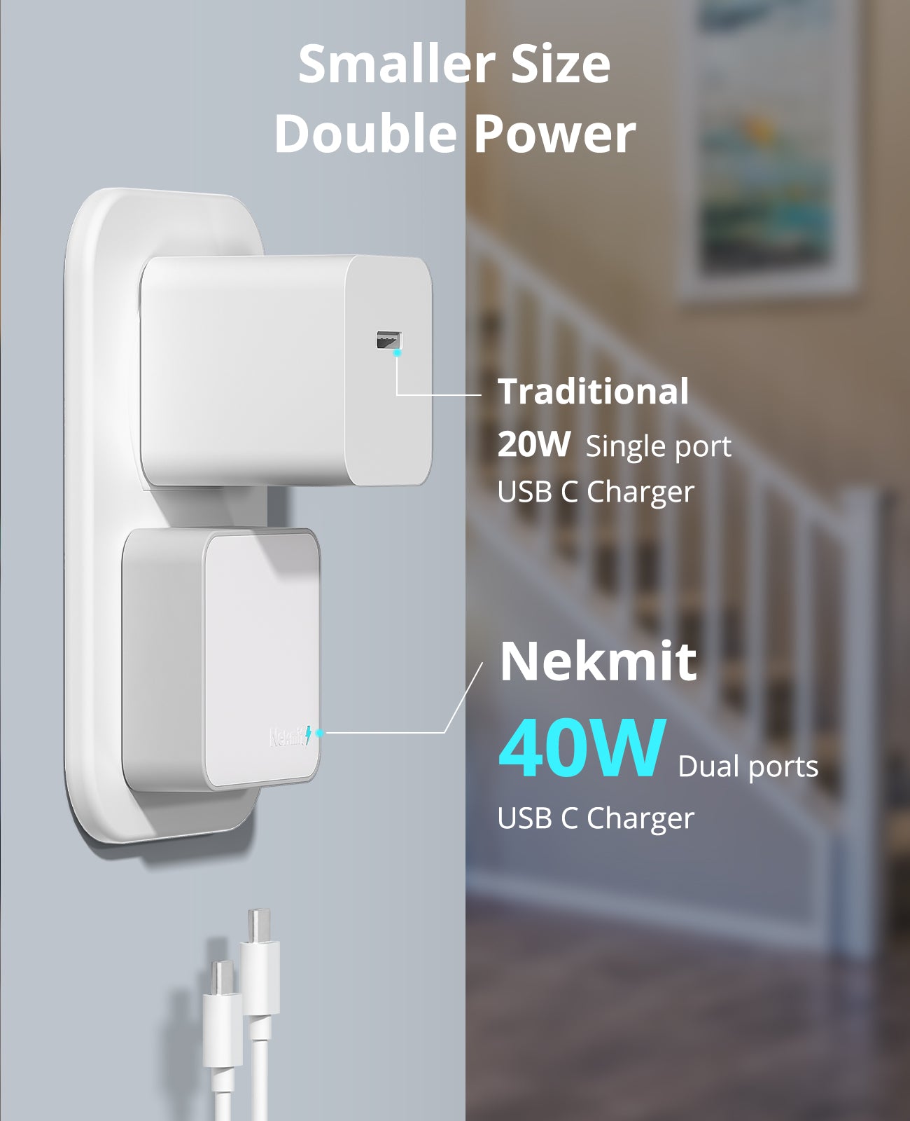 Nekmit 40W Dual Port USB-C Wall Charger With PD Fast Charging