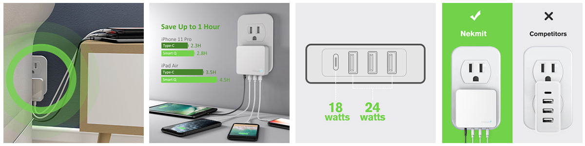 Nekmit 42W 4-Port USB-C Fast Wall Charger A+1