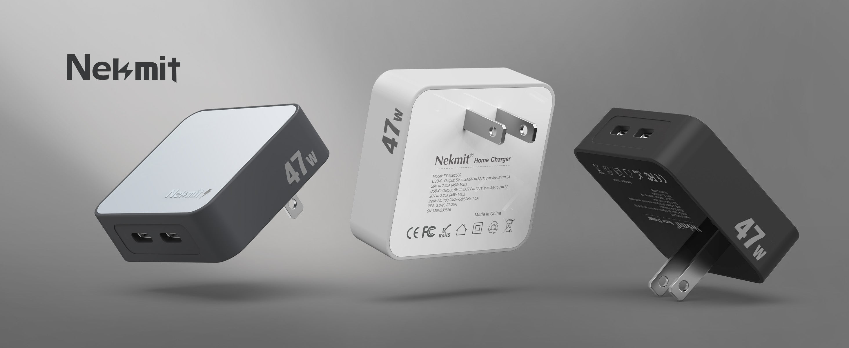 Nekmit 47W Dual Ports Flat USB-C Wall Charger PPS Fast Charging