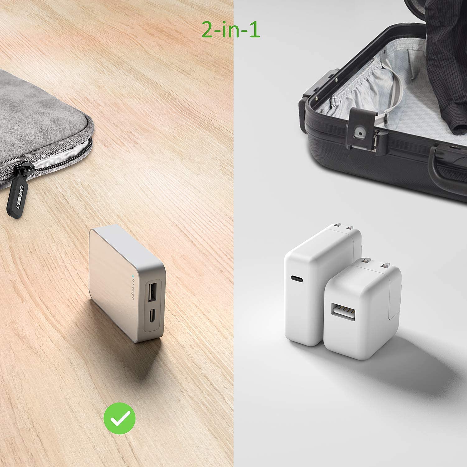 Nekmit 60W Dual Port USB-C Travel Charger With PD 3.0 & GaN Tech