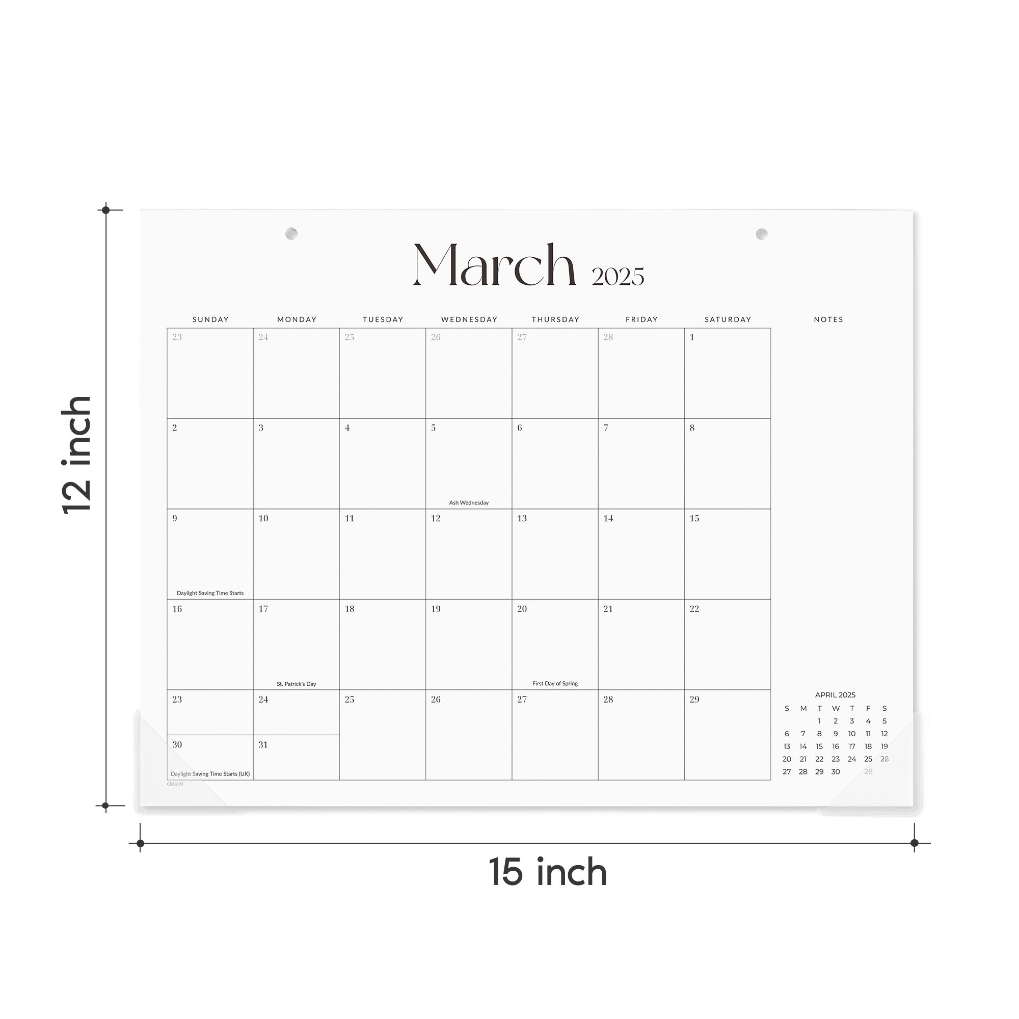 Nekmit Simplified 2025 - 2026 Desk Calendar 15" x 12"