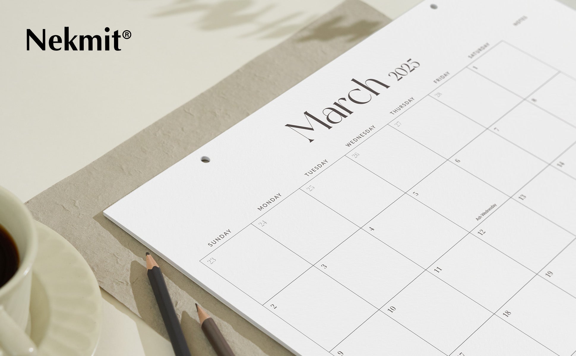 Nekmit Simplified 2025 - 2026 Desk Calendar 15" x 12"