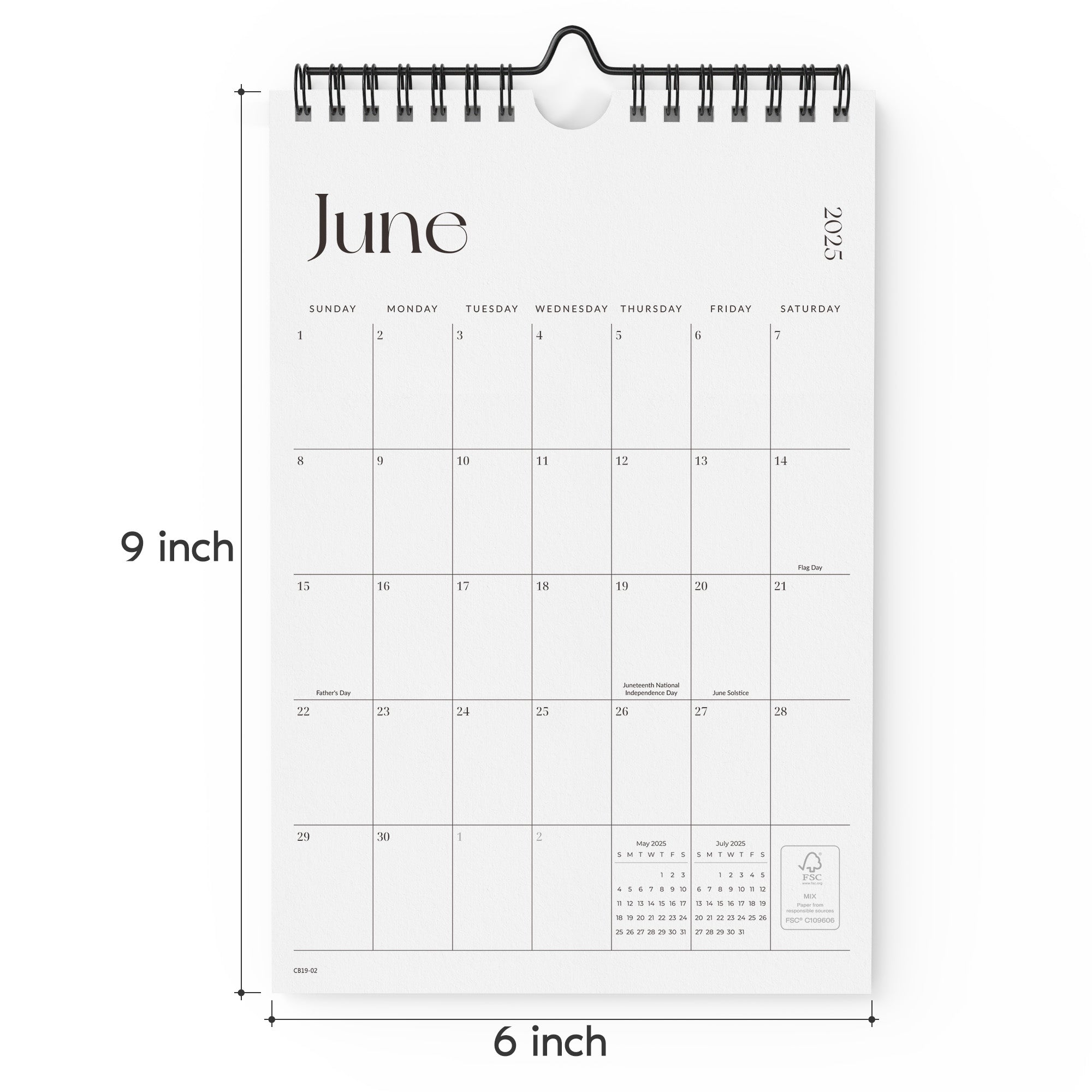 Nekmit Simplified 2025 - 2026 Mini Wall Calendar 9" x 6" (June 2025 - December 2026)