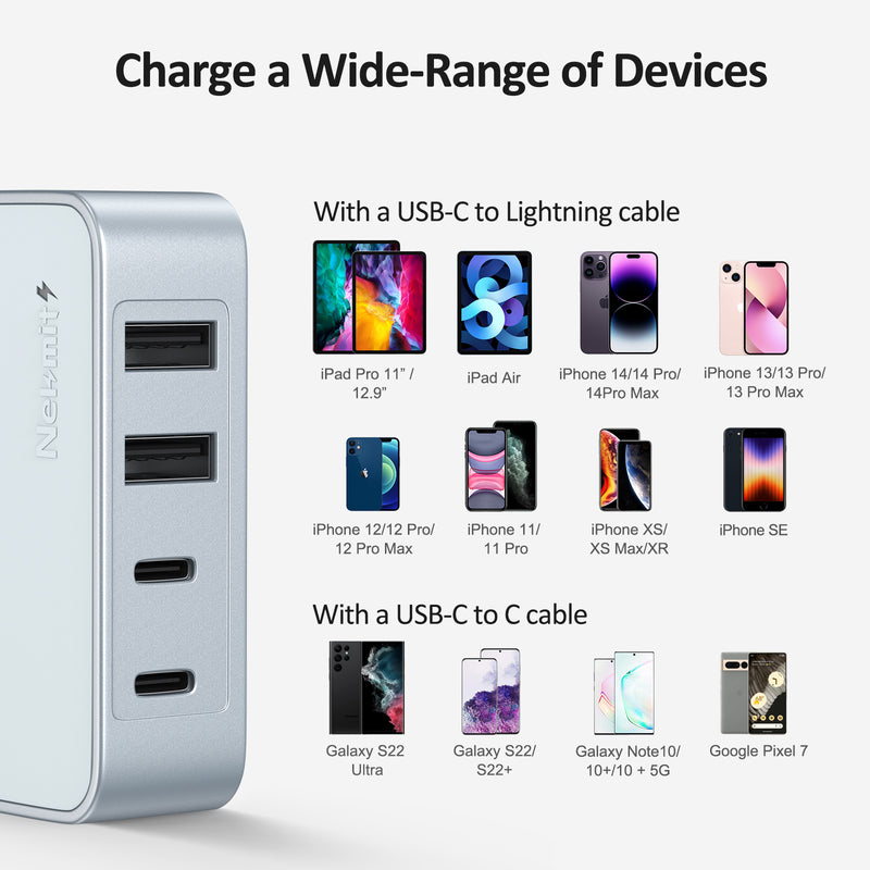 Nekmit USB C Charger, Thin Flat 52W 4-Port Fast Wall Charger