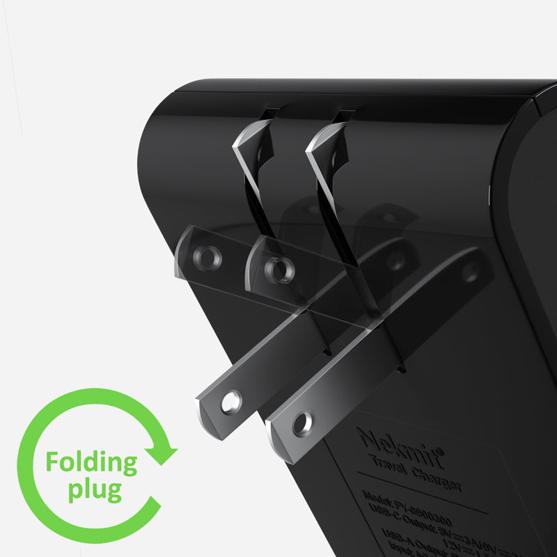 30W 3-Port USB-C Charger with Foldable Plug, Black