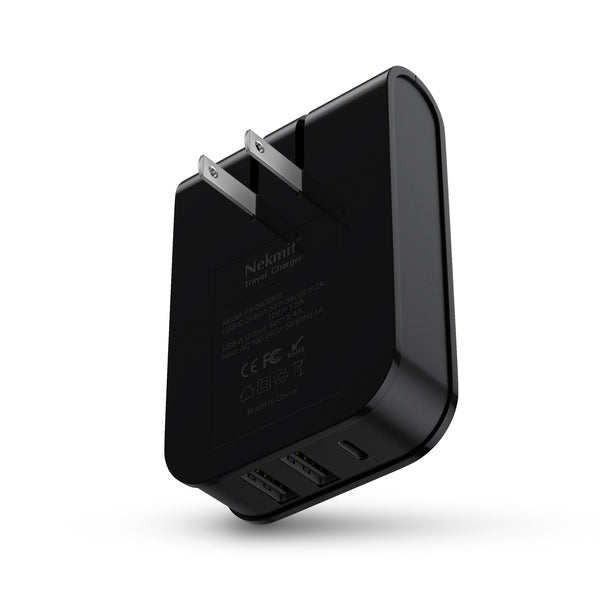 30W 3-Port USB-C Charger with Foldable Plug, Black
