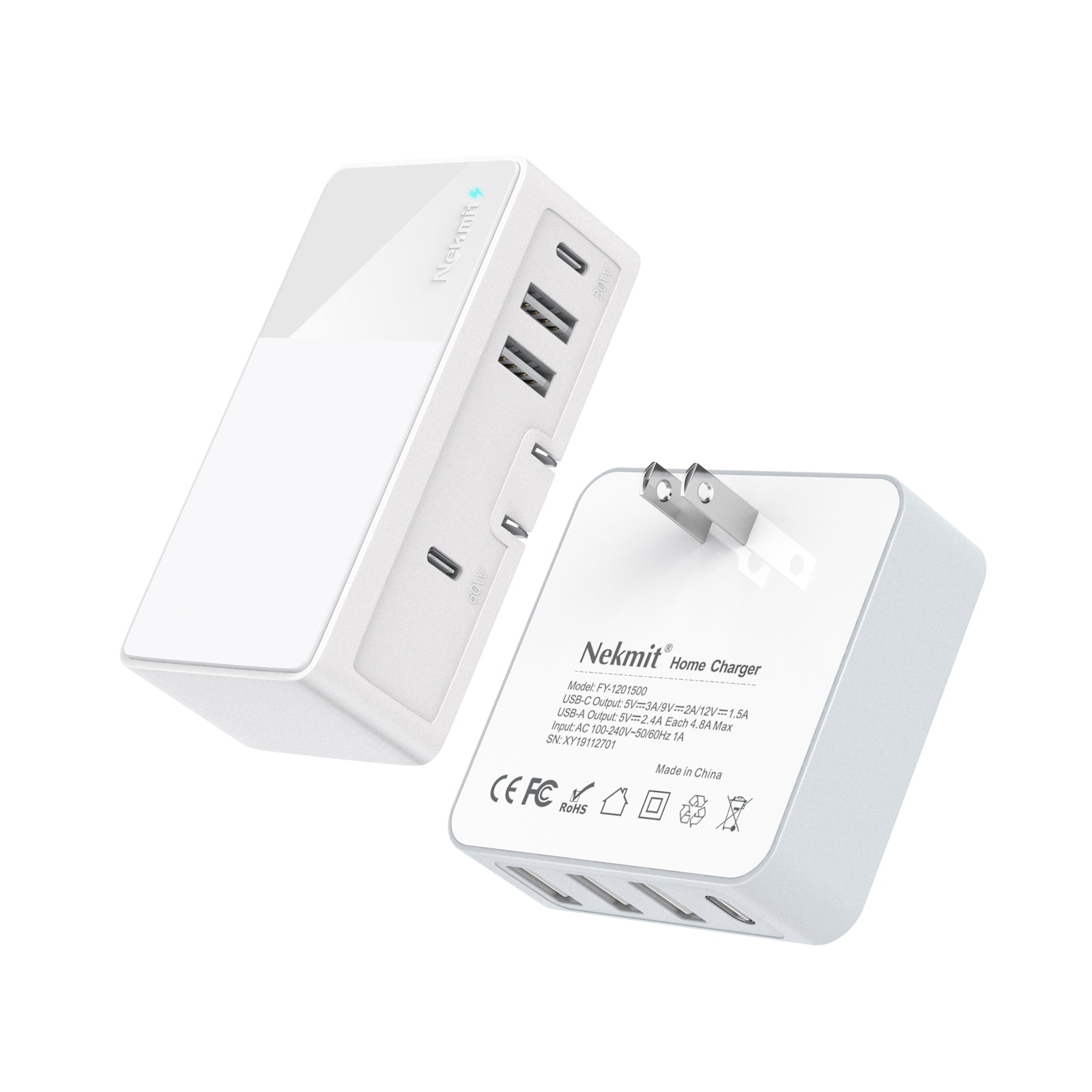 Nekmit 42W 4-Port USB-C Fast Wall Charger & 90W 4-Port USB-C PD 3.0 Wall Charger With GaN Tech