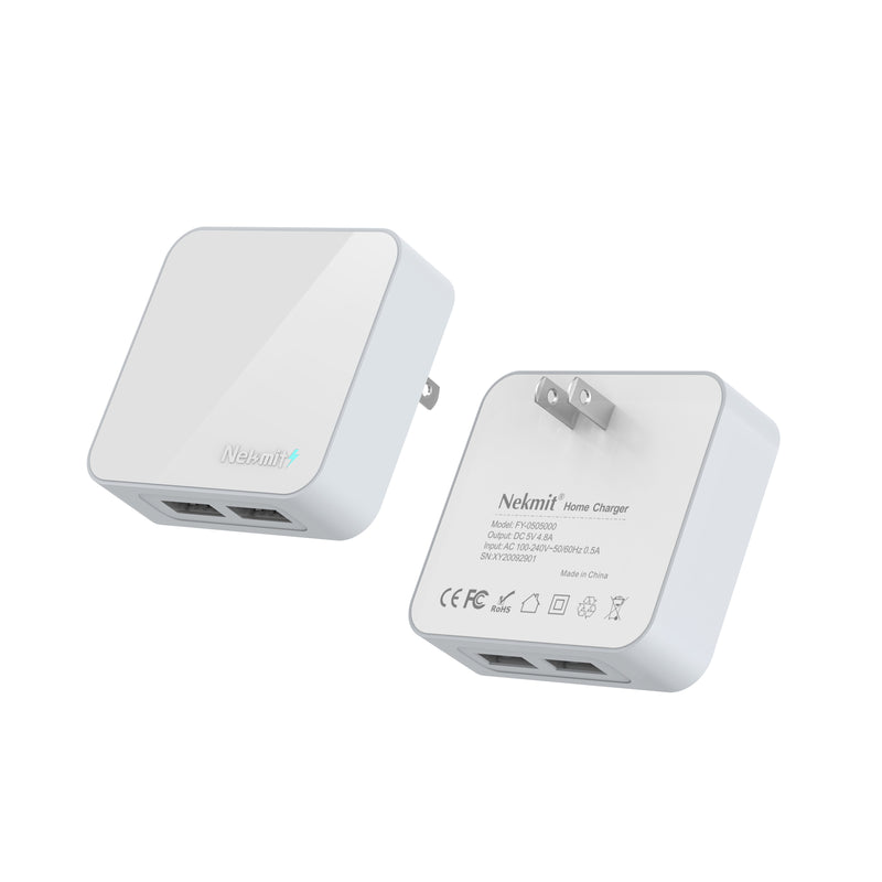 24W Thin Flat USB Wall Charger Dual Port, 2 Pack