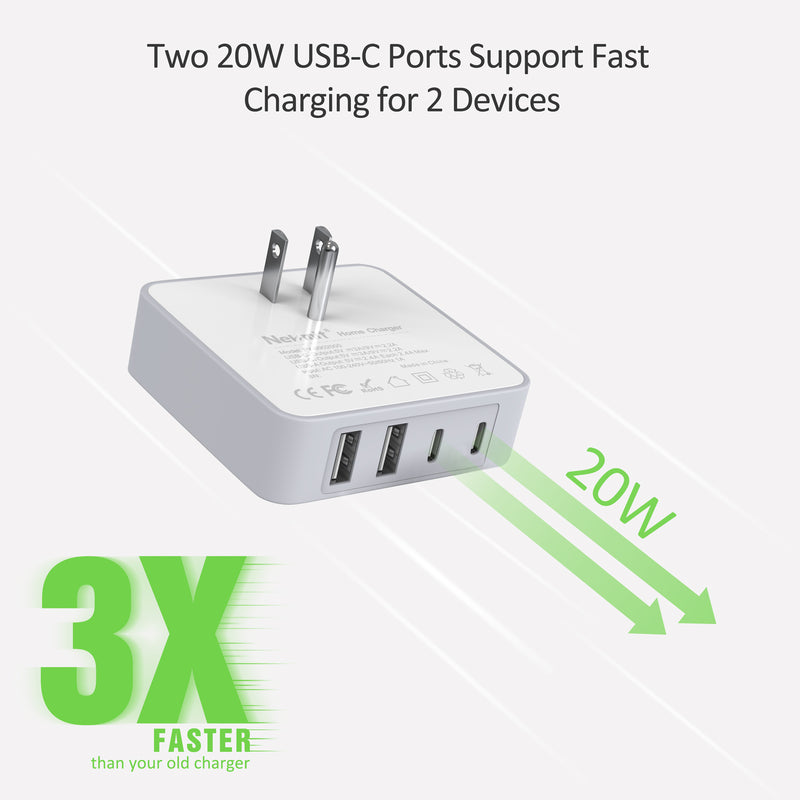 52W 4-Port USB-C Wall Charger with 6.6FT USB-C to Lightning Cable – Nekmit