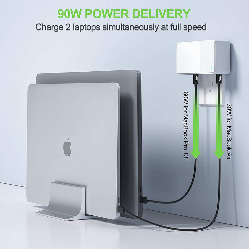 90W 4 Port USB C PD 3.0 Wall Charger with GaN Tech, 2 Pack