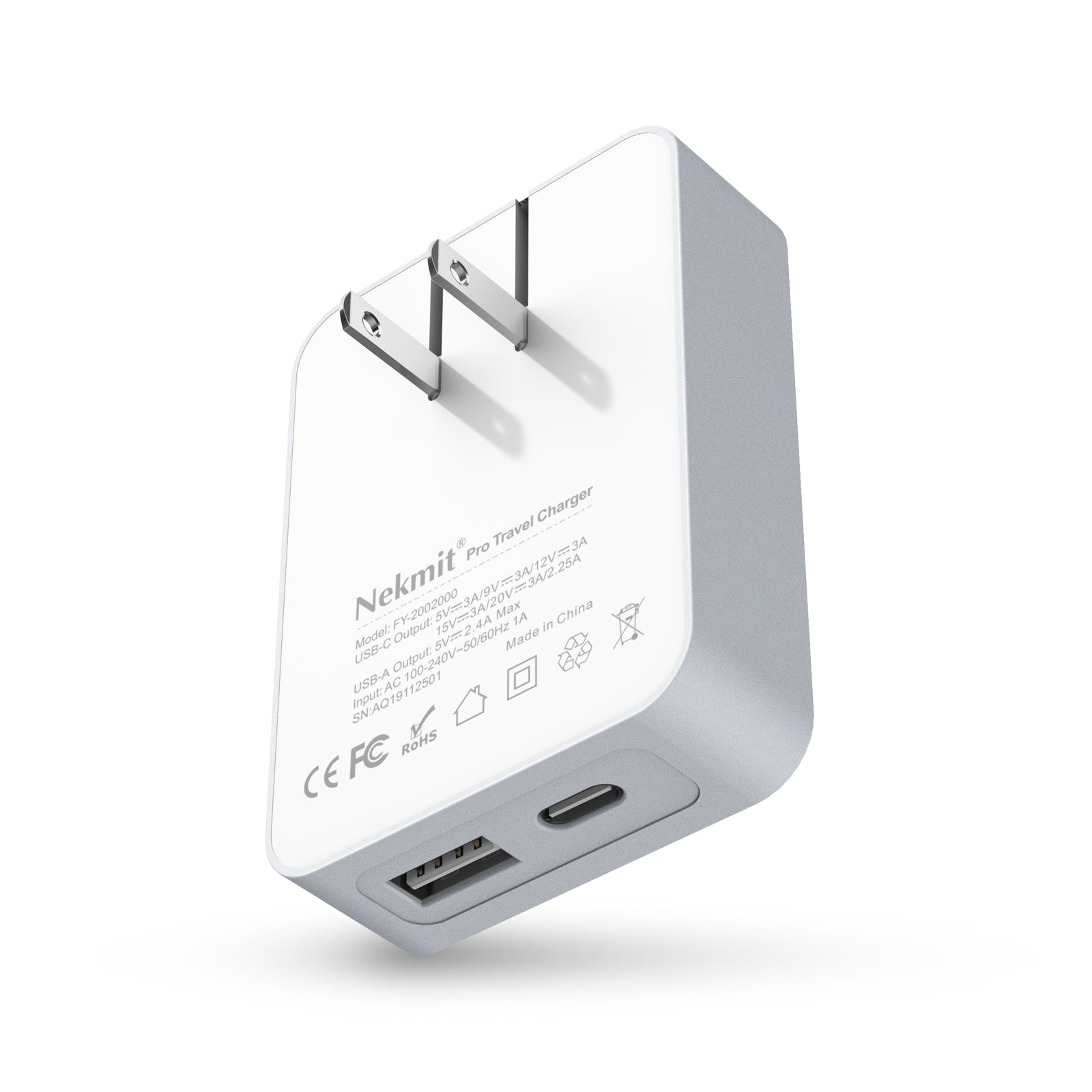 Nekmit 60W Dual Port USB-C Travel Charger With PD 3.0 & GaN Tech (2 Pack)