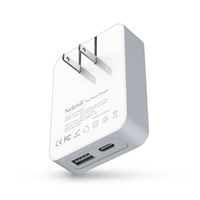 60W Dual Port USB-C Charger with Foldable Plug, 2 Pack